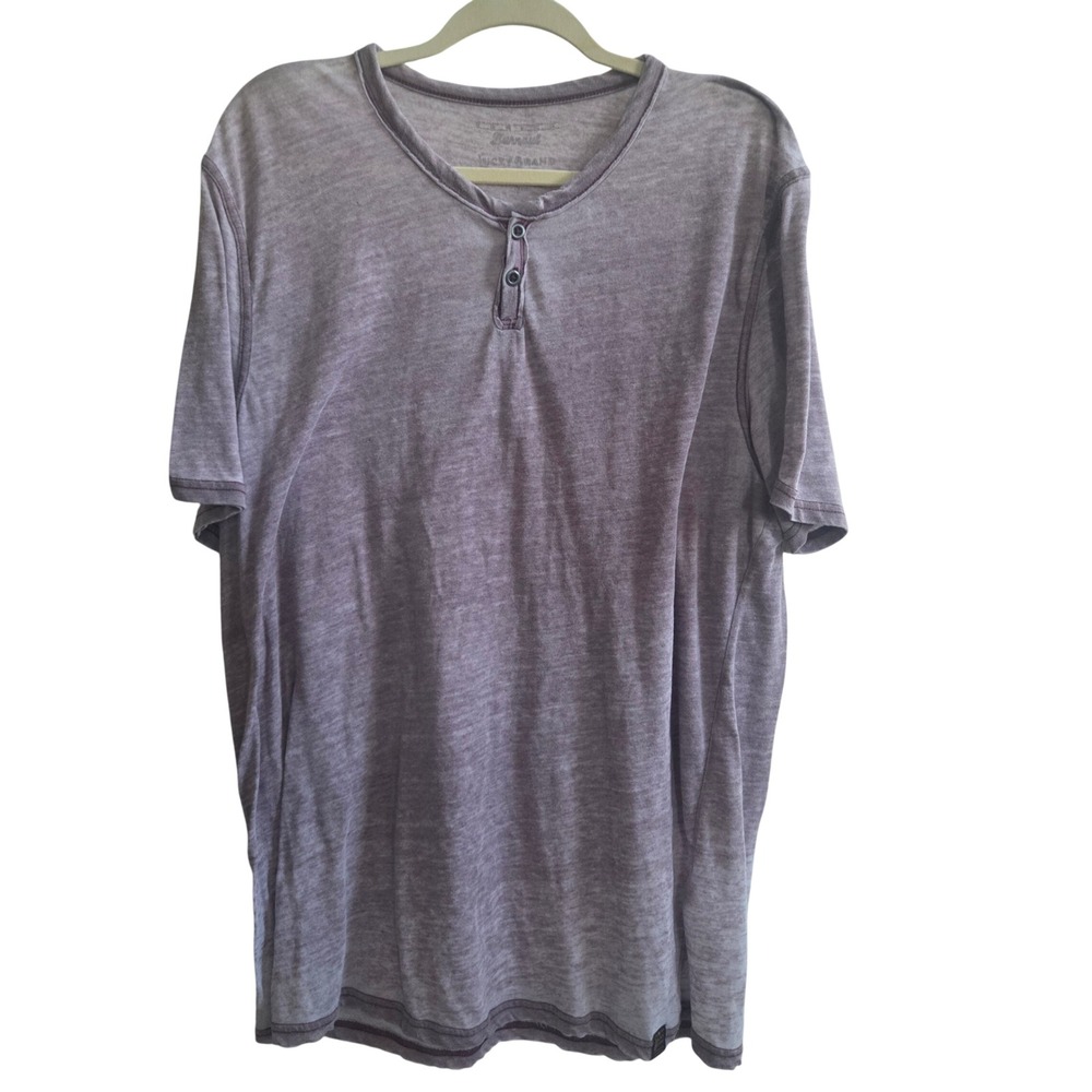 Lucky Brand Venice Burnout Henley Tee Mens Size XL Purple Blokecore Indiesleeze